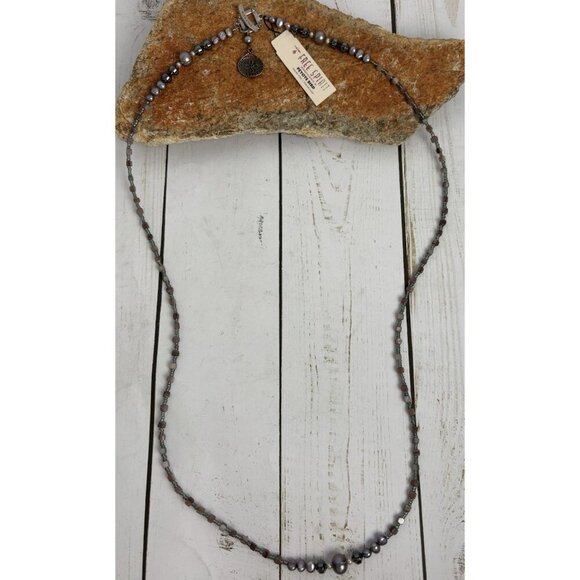 Peyote Bird Pearl Lipidolite Hematite Sterling Silver Beaded Necklace 34” J033 - Picture 4 of 7